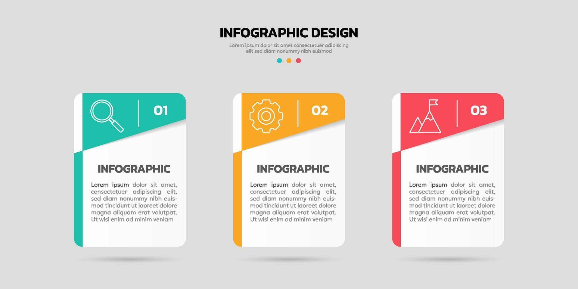 Modern business infographic template with 3 options or steps icons. vector