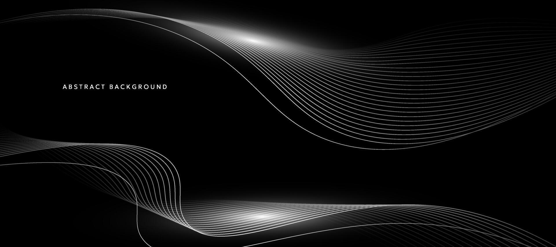 Black abstract background with white curves vector