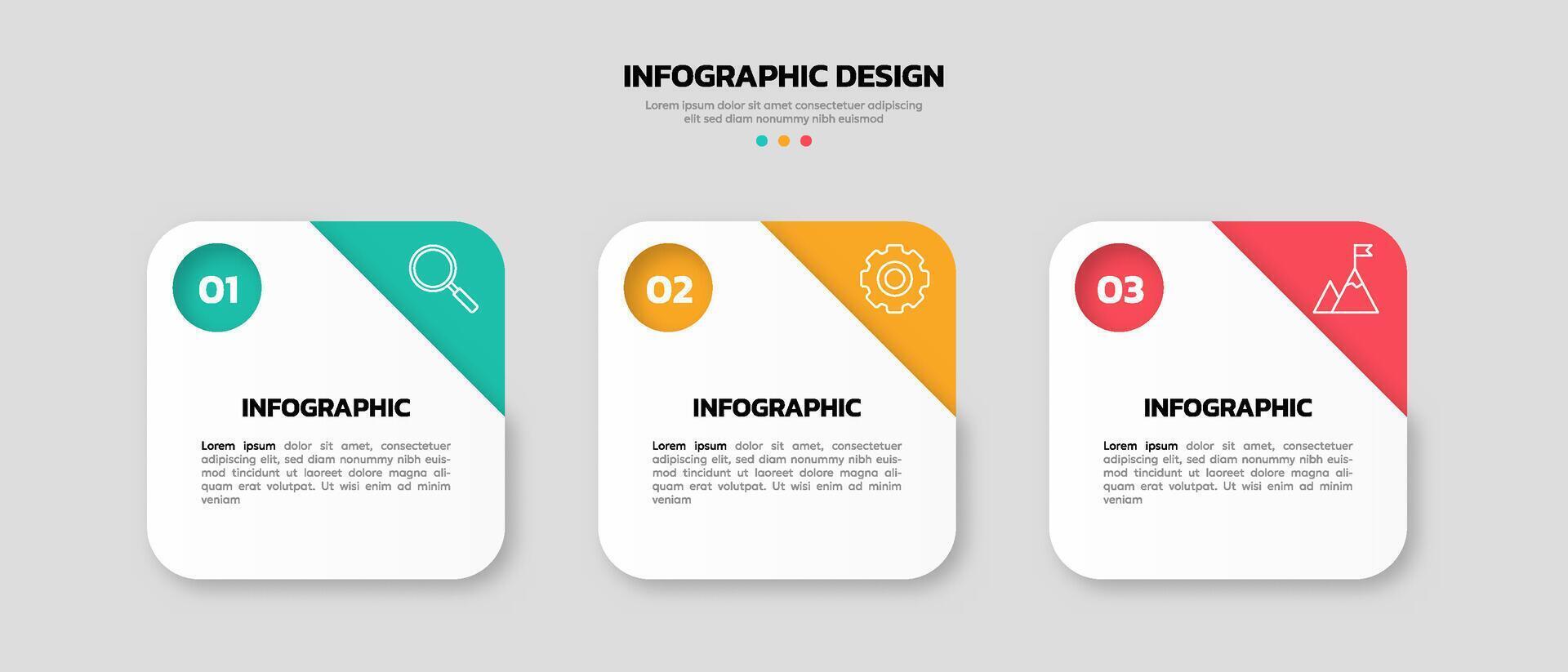 Modern business infographic template with 3 options or steps icons. vector