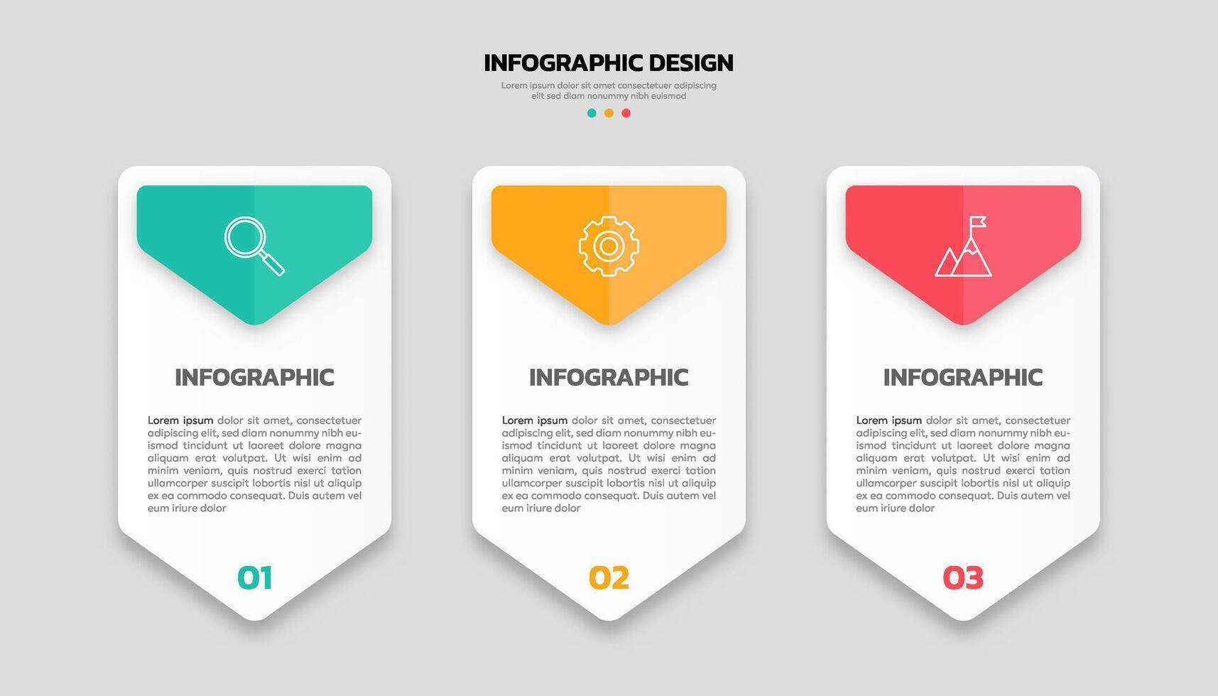 Modern business infographic template with 3 options or steps icons. vector