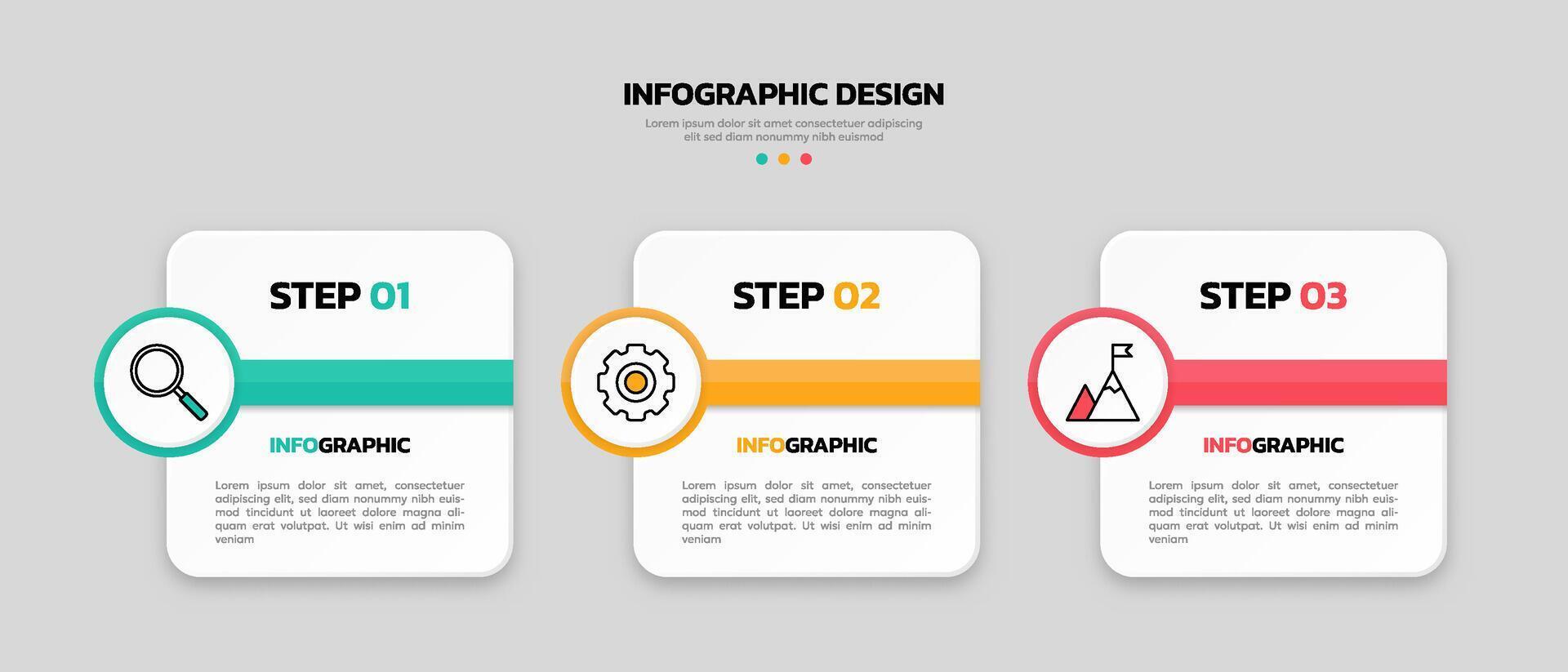 Modern business infographic template with 3 options or steps icons. vector