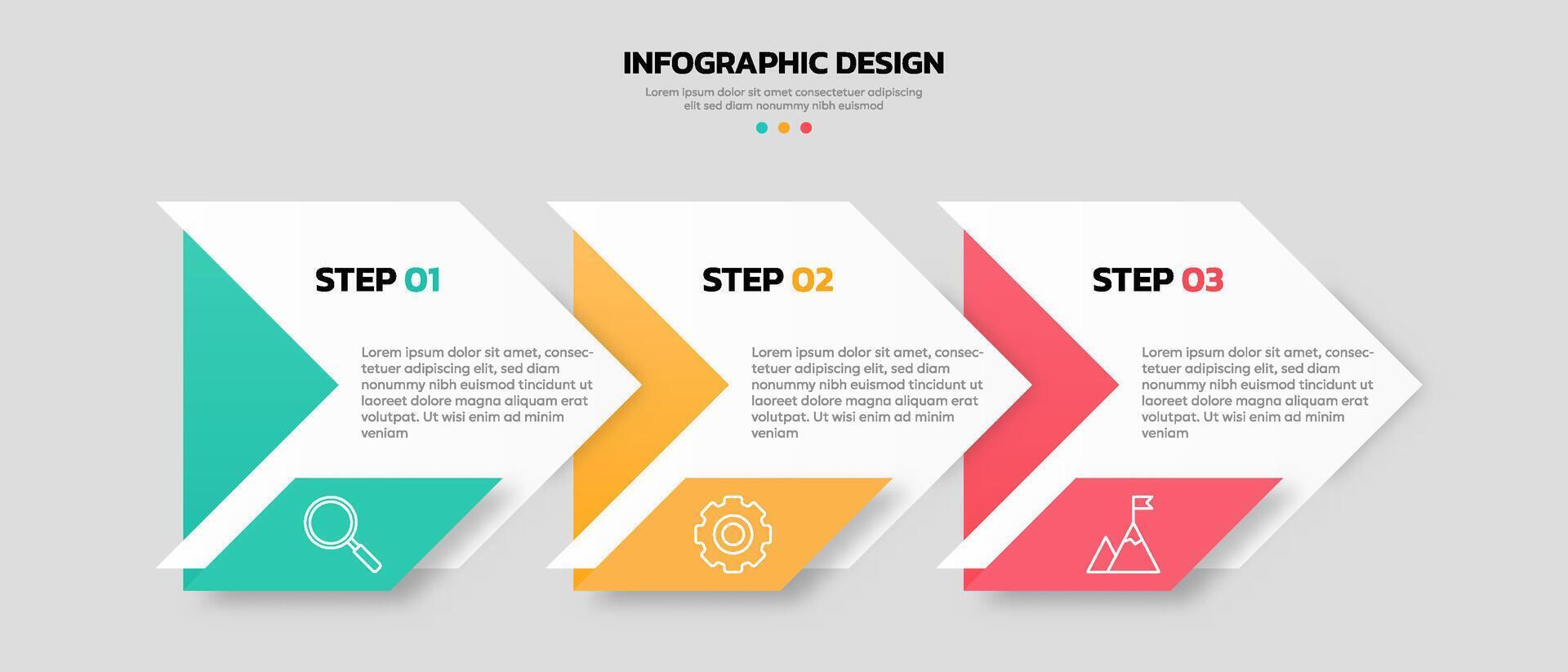 Modern business infographic template with 3 options or steps icons. vector