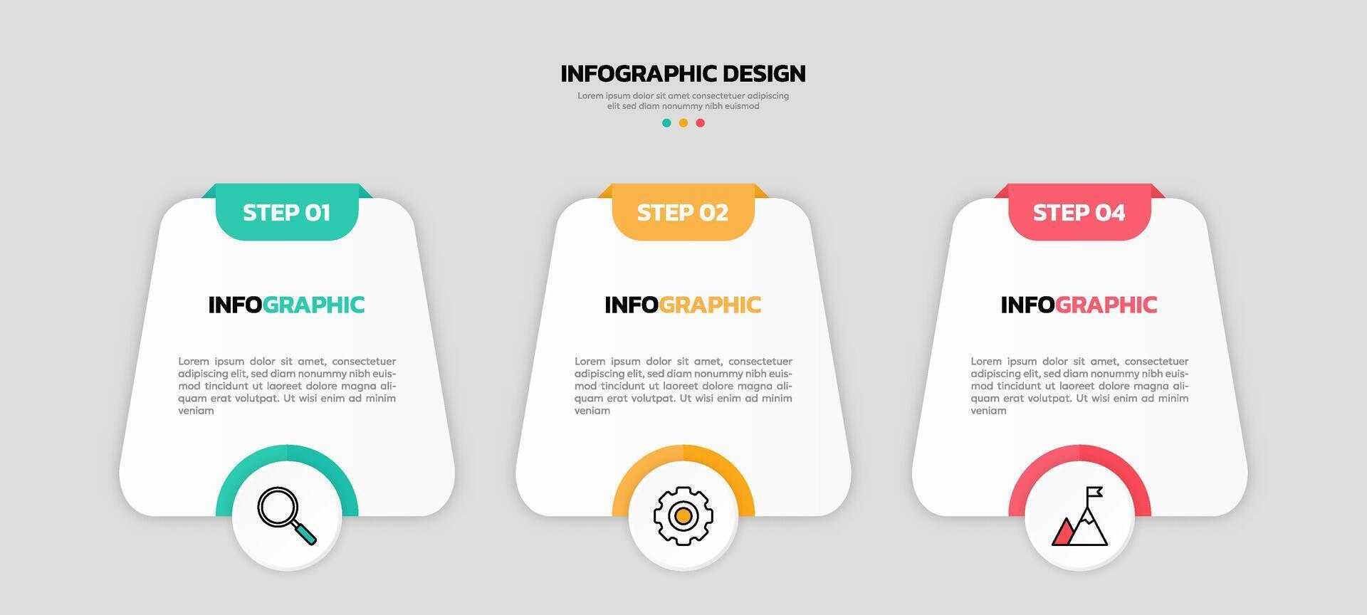 Modern business infographic template with 3 options or steps icons. vector