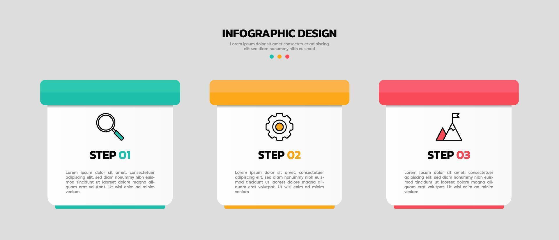 Modern business infographic template with 3 options or steps icons. vector