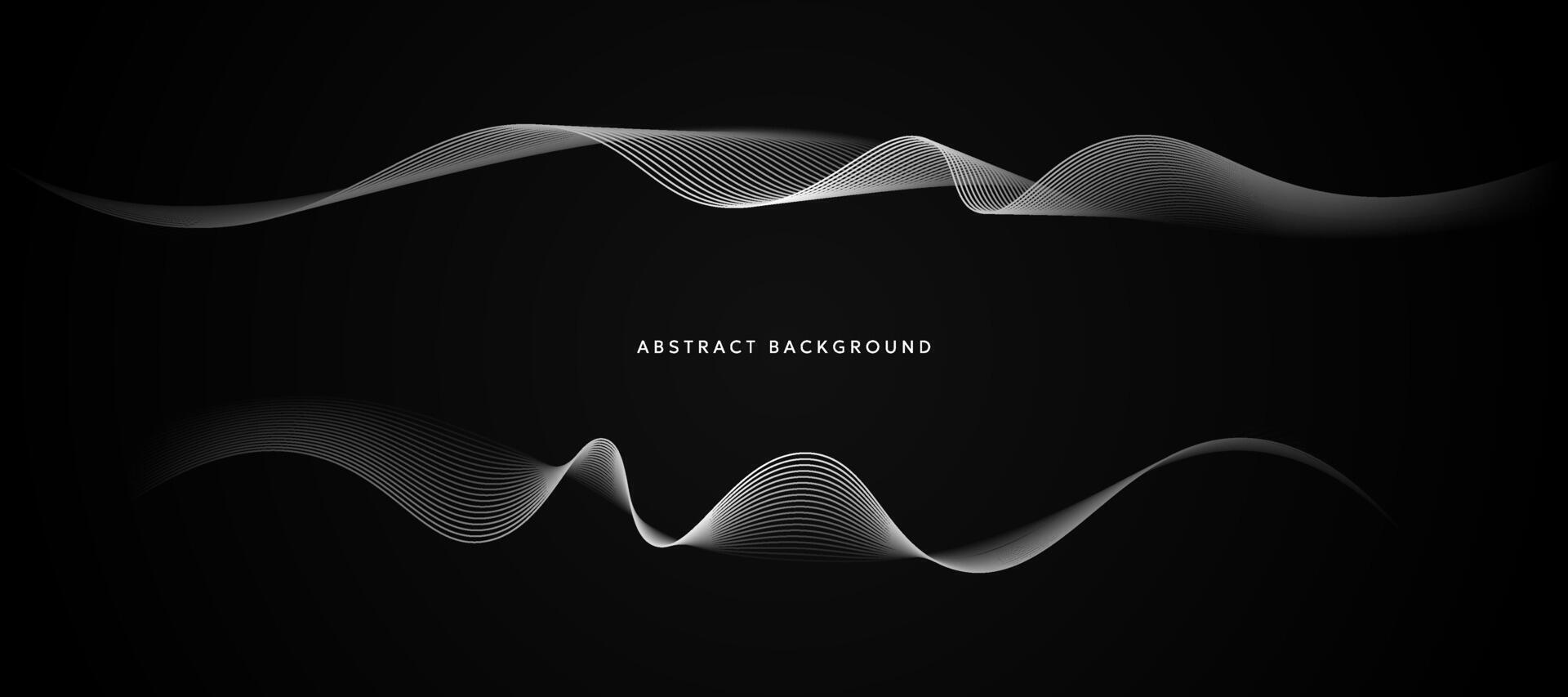 Black abstract background with white curves vector