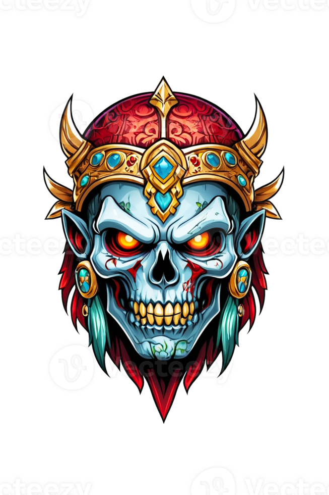 AI generated Zombie head soldier with crown isolated png