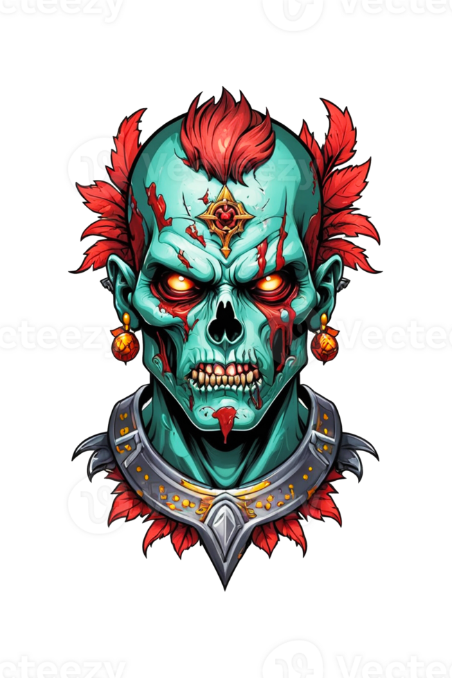 AI generated Zombie head soldier with crown isolated png