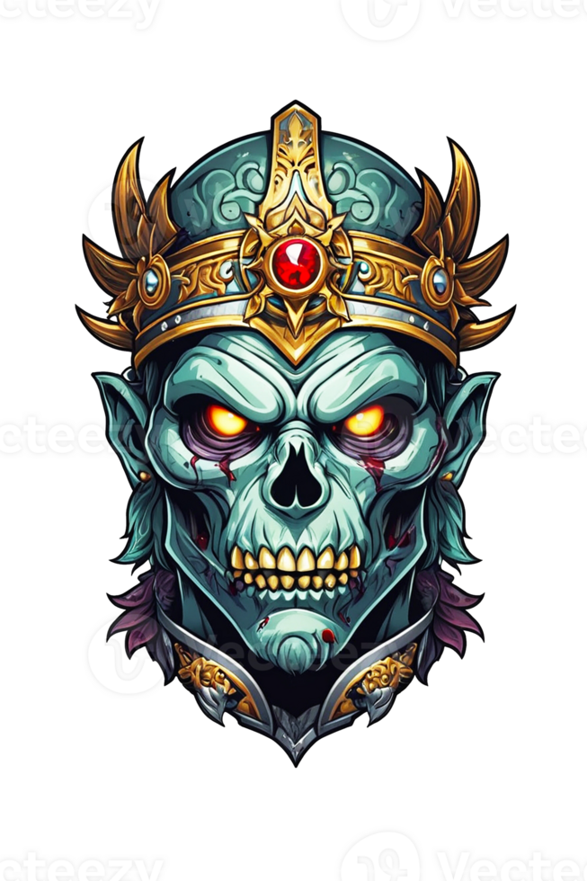 AI generated Zombie head soldier with crown isolated png