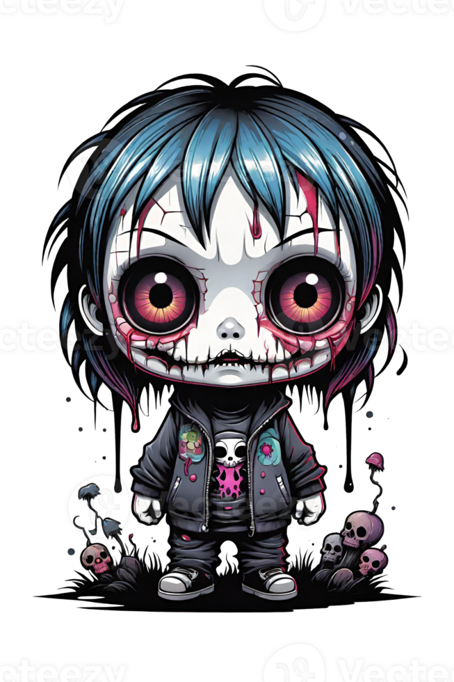 AI generated Illustration of cute cartoon character zombie girl png