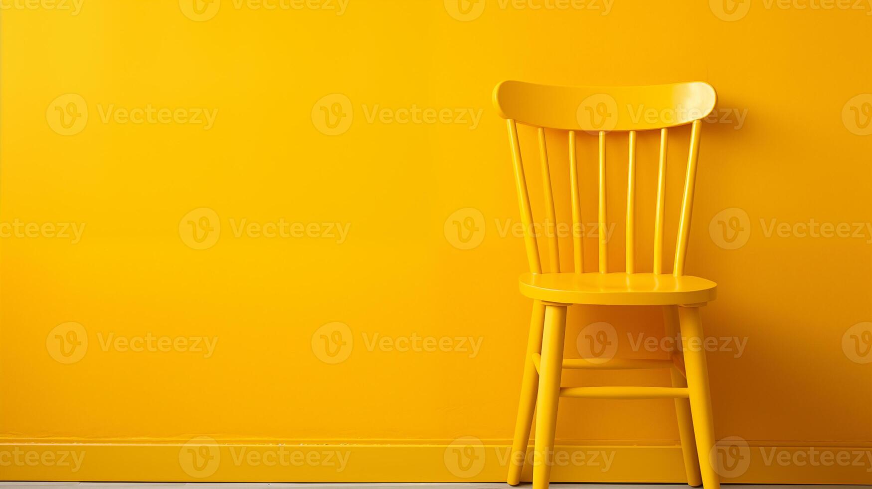AI generated Monochromatic Yellow Room with a Matching Chair, Ideal for Color Theory and Design Elements photo
