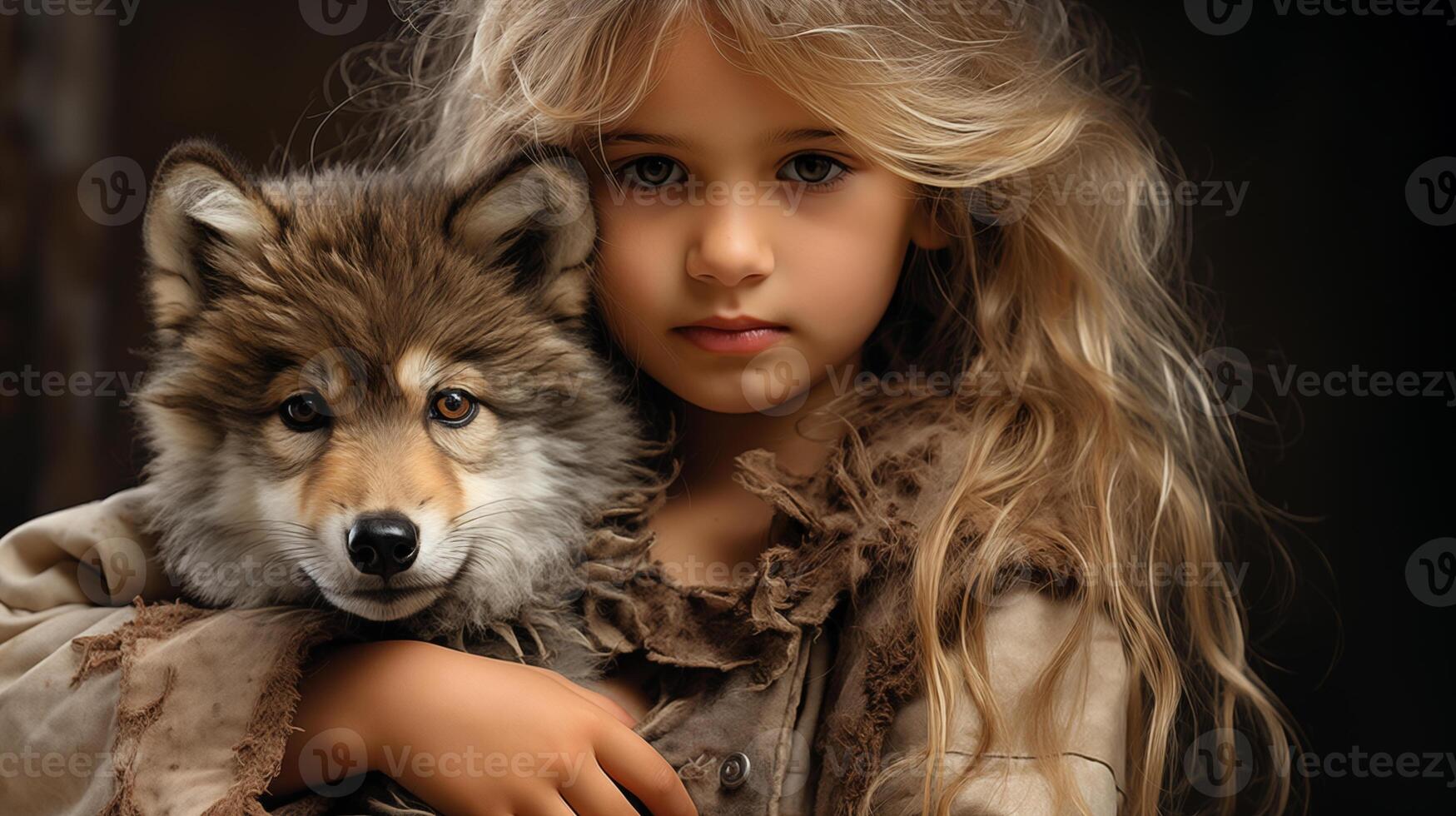 AI generated Serene Child Embracing Furry Friend in Soft Glow photo