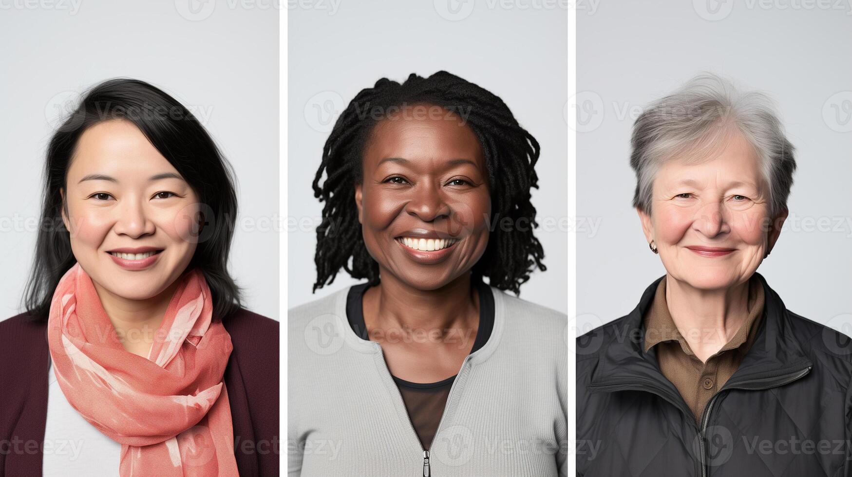 AI generated Collage of diverse women's portraits, representing multiculturalism and inclusion photo