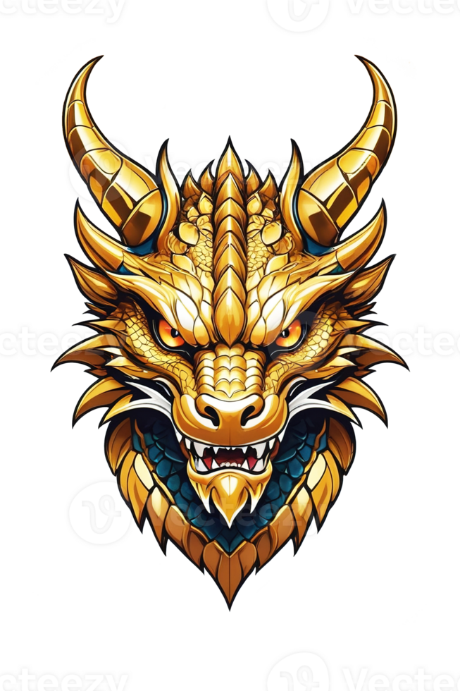 AI generated Gold dragon head illustration png