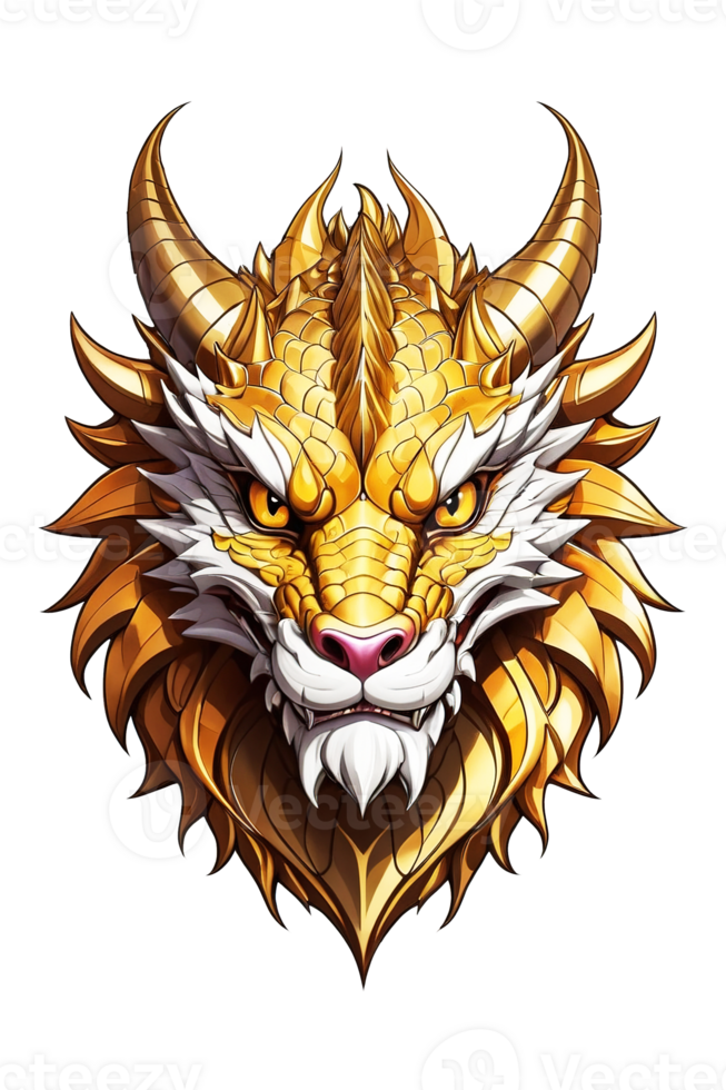 AI generated Gold dragon head illustration png