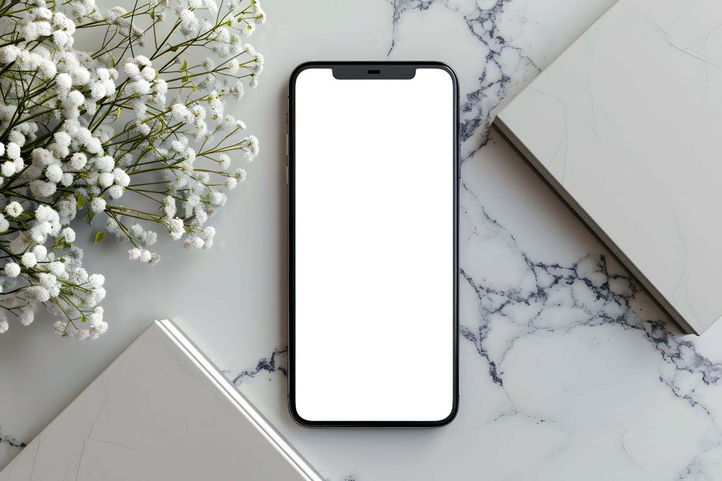 AI generated Minimalistic Phone Mockup on Wood Desk, Top View Streamlined Presentation png