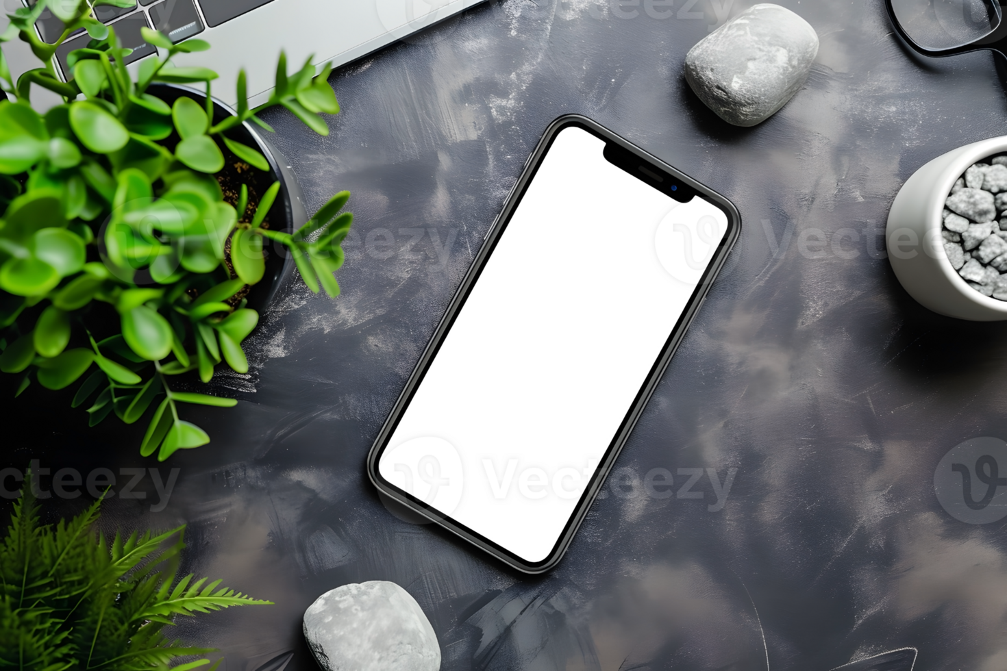 AI generated Phone Screen Mockup in a Minimalistic Setting, Top View Elegance png