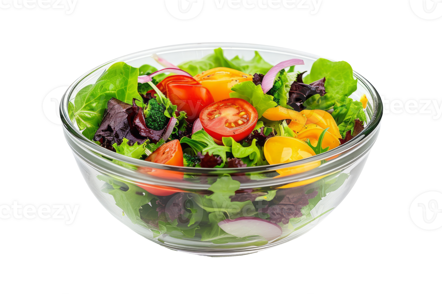AI generated Salad with fresh vegetables in a bowl isolated on transparent background, Organic food ingredients for healthy nutrition, Diet concept png
