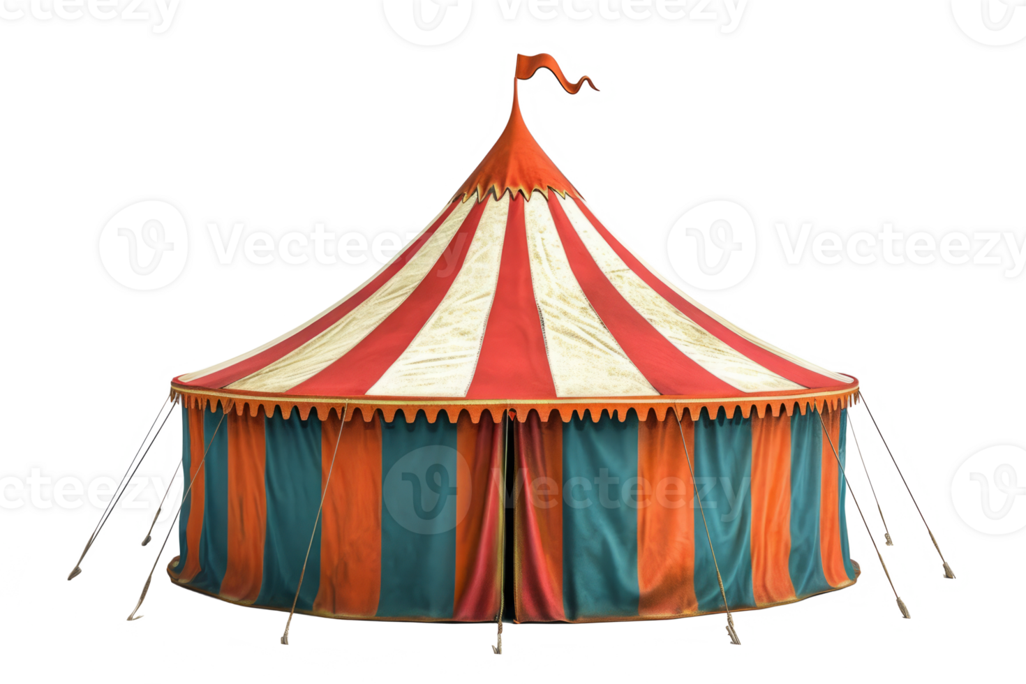 AI generated Circus tent isolated on transparent background, Striped dome of traveling circus in amusement park png