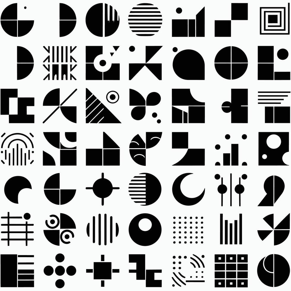 Abstract and basic shapes collection. Minimalist symbols. Black Iconography. Flat vector icon. Icons set. Primitive forms. Modernist abstract geometric shapes. Geometric elements. Brutalist design