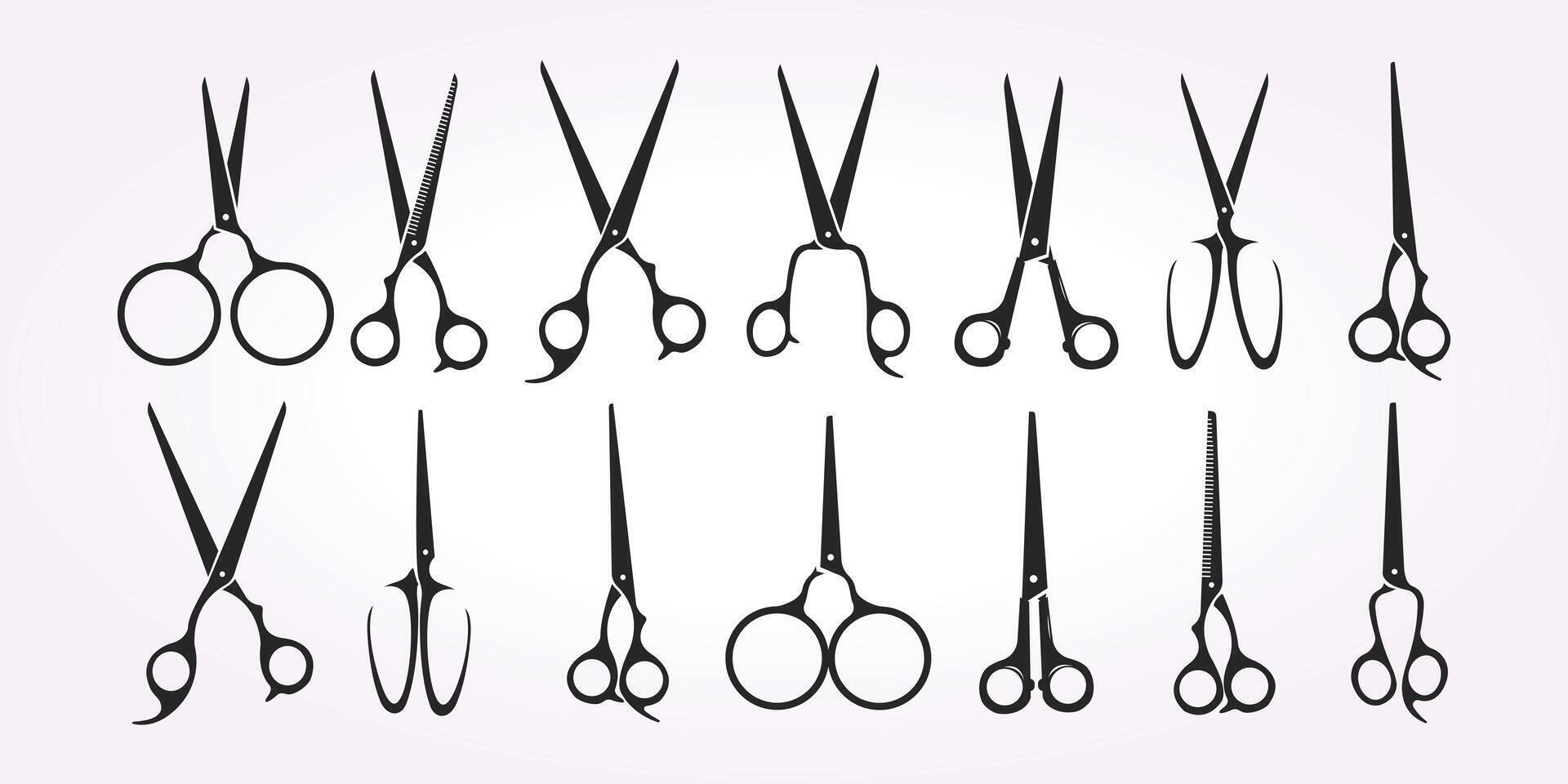 set of scissors icon logo design element. tailor business object sign template. decoration symbol of barber shop vector