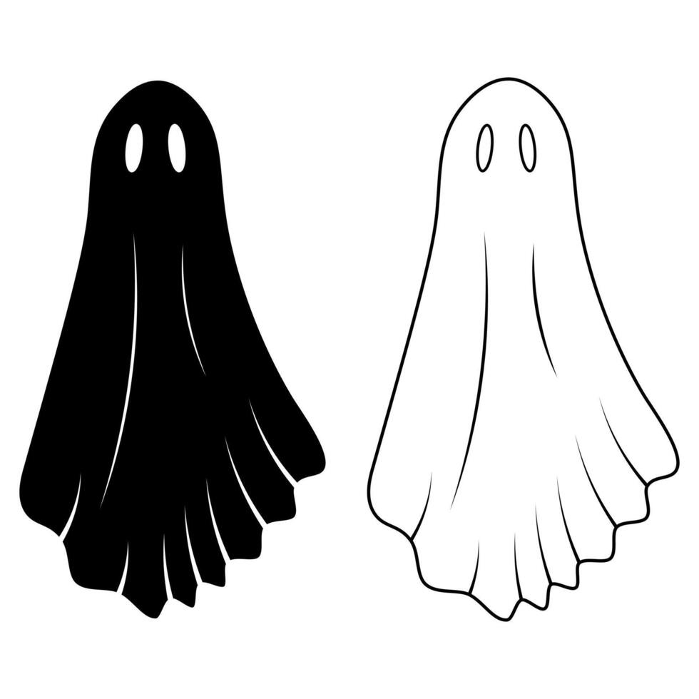 outline silhouette halloween ghost icon set vector