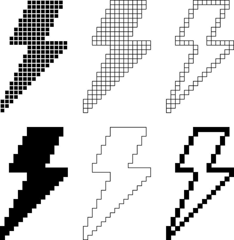 outline silhouette lightning bolt pixel icon set vector