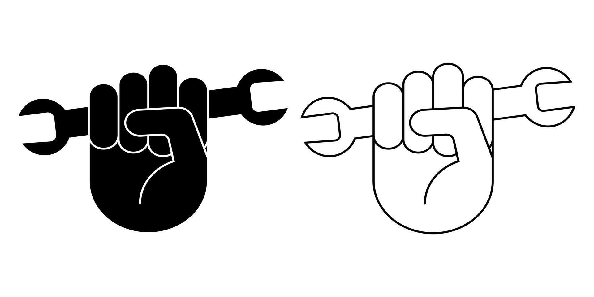 hand holding wrench repair icon vector