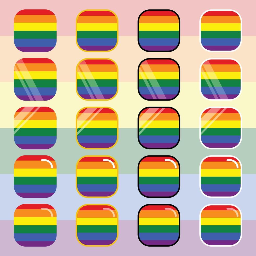 various styles of LGBTQ square icon. Pride day vector icon. Rainbow love concept. Human rights and tolerance. LGBT gay and lesbian pride symbols, Icon template.