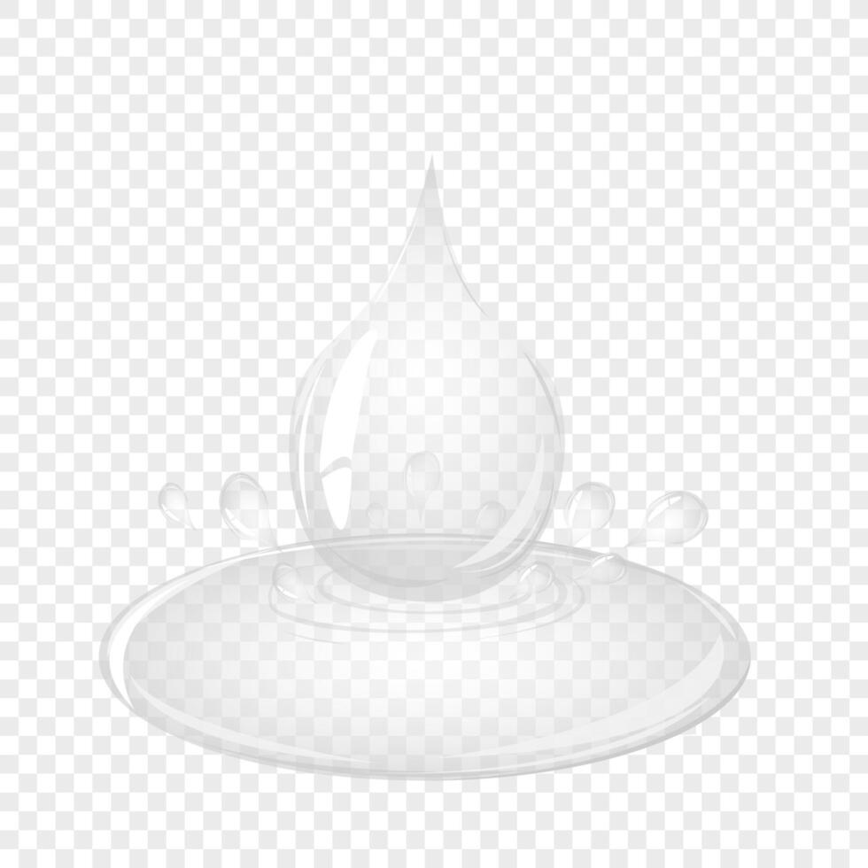 Water bubble. Soap bubble, crystal glass ball. Beauty product, moisture, skincare transparent bubbles top view, scatter splashes vector