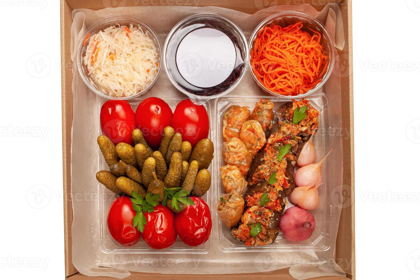 Food delivery box for Dinner. Food delivery from markets and restaurants. Meal for a week on quarantine. Fresh pickles to beer at the craft box. Contactless delivery photo