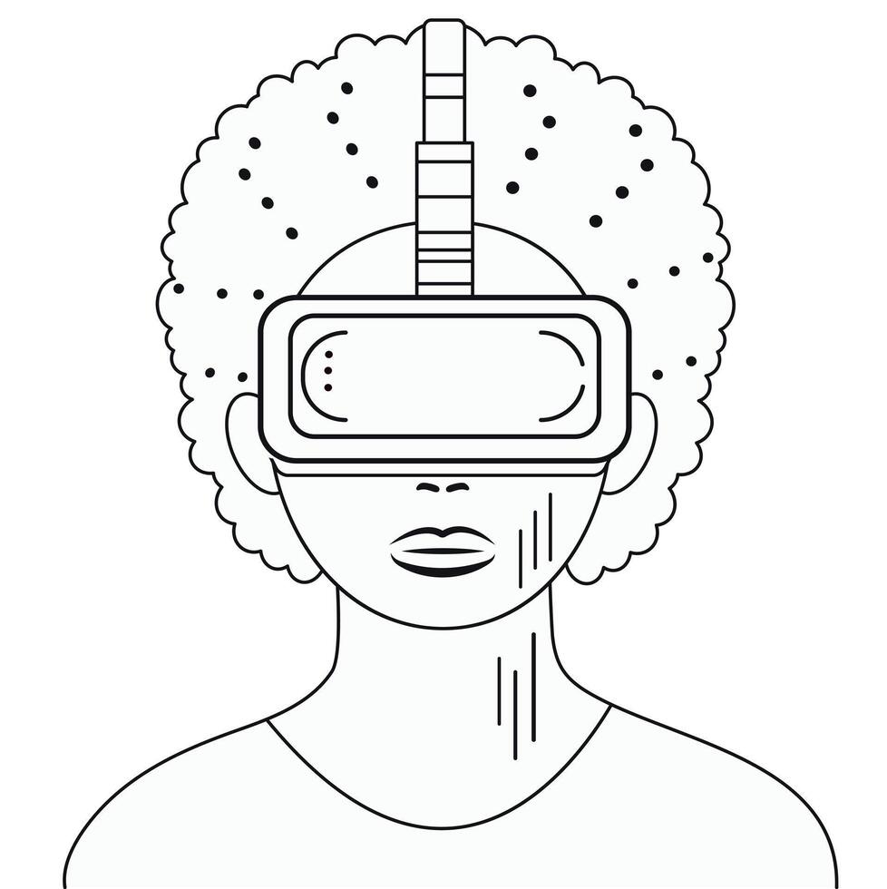 Man wearing virtual reality glasses, modern augmented reality technology, flat vector illustration. Device for remote communication between people.Black and white