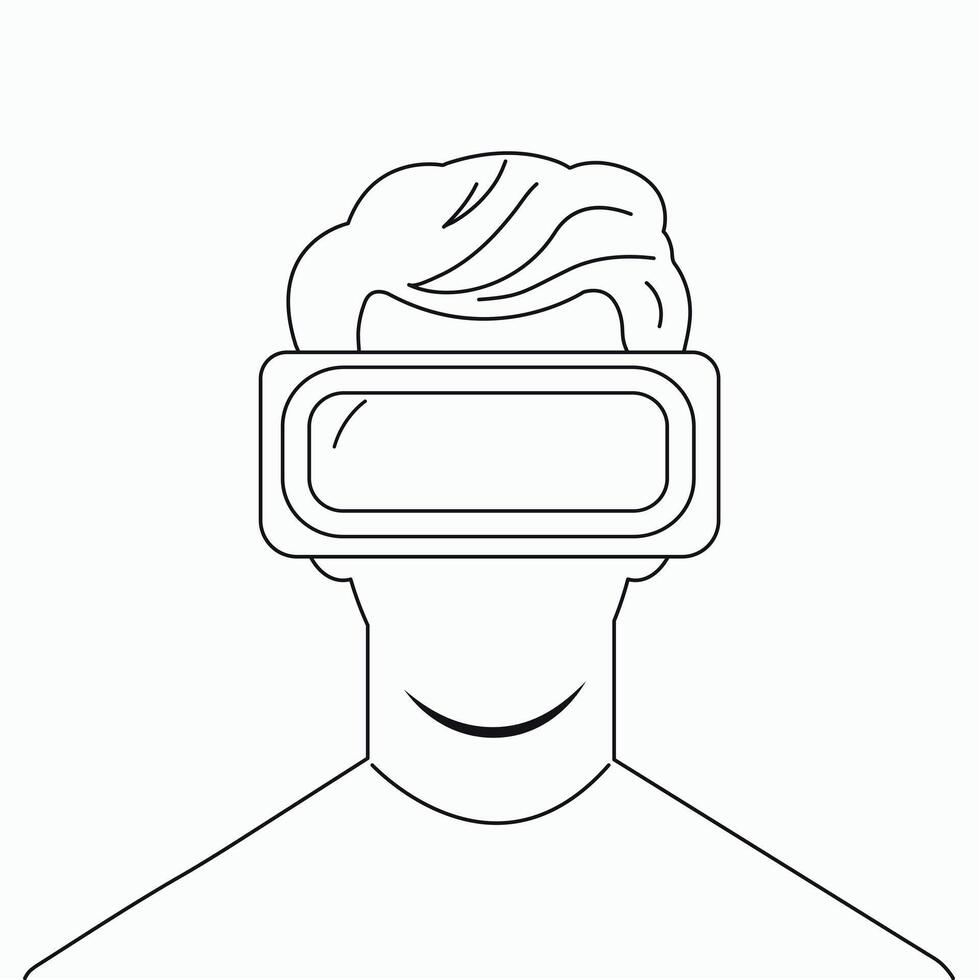 Man wearing virtual reality glasses, modern augmented reality technology, flat vector illustration. Device for remote communication between people.Black and white