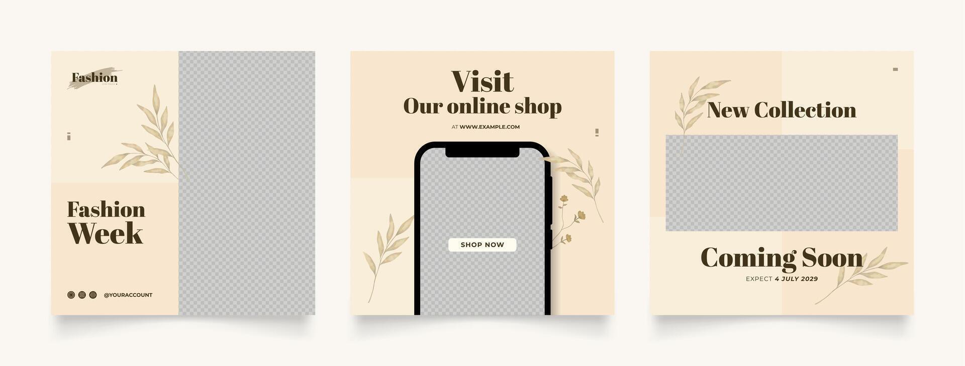 Social media template banner blog fashion sale promotion. fully editable square post frame puzzle organic sale poster. brown beige vector background