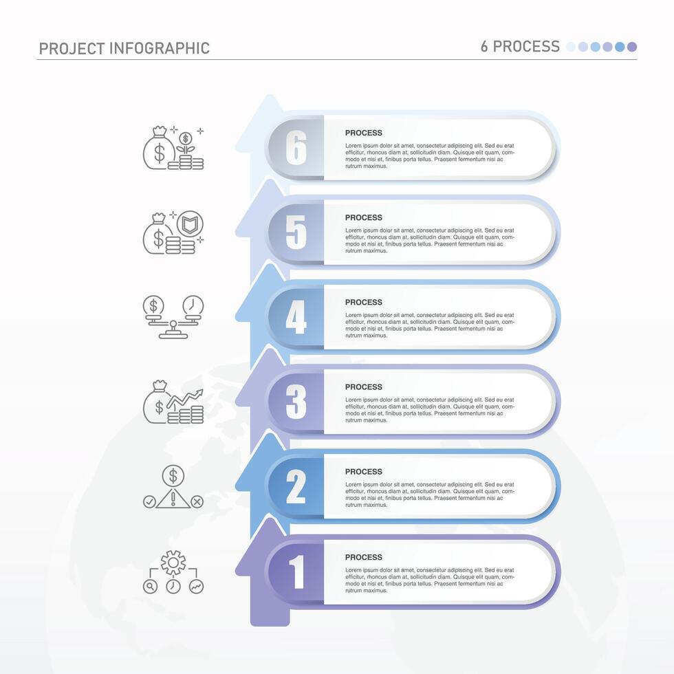 Infographic process design with icons and 6 options or steps. vector