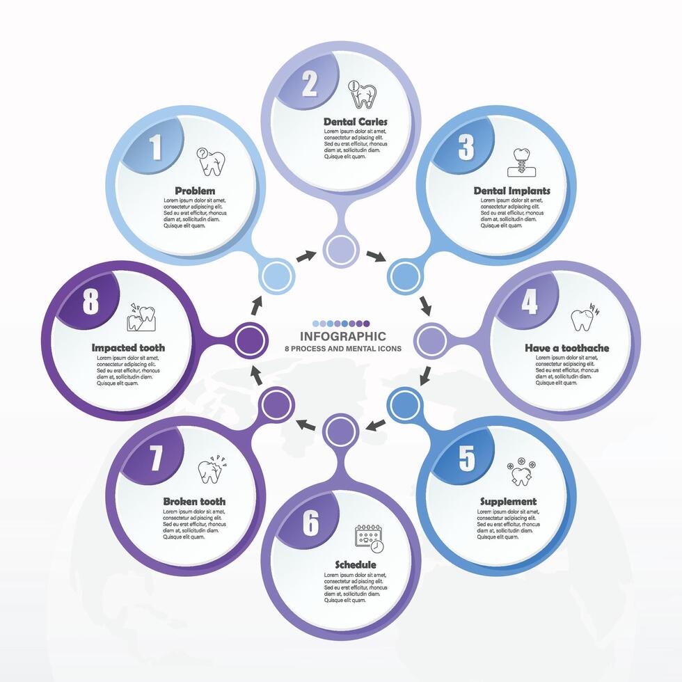 azul tono circulo infografía con 8 pasos, proceso o opciones vector