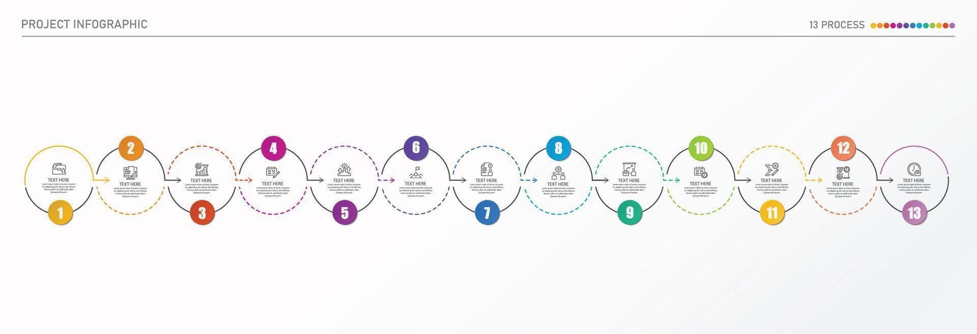 infografía proceso diseño con íconos y 13 opciones o pasos. vector