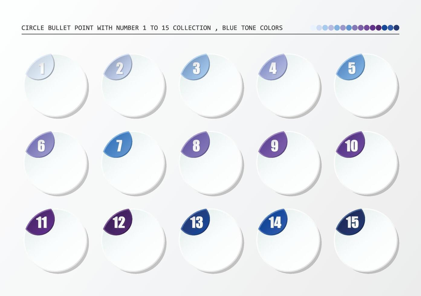 Circle bullet with number collection. Numbers from 1 to 15. Blue tone color. vector