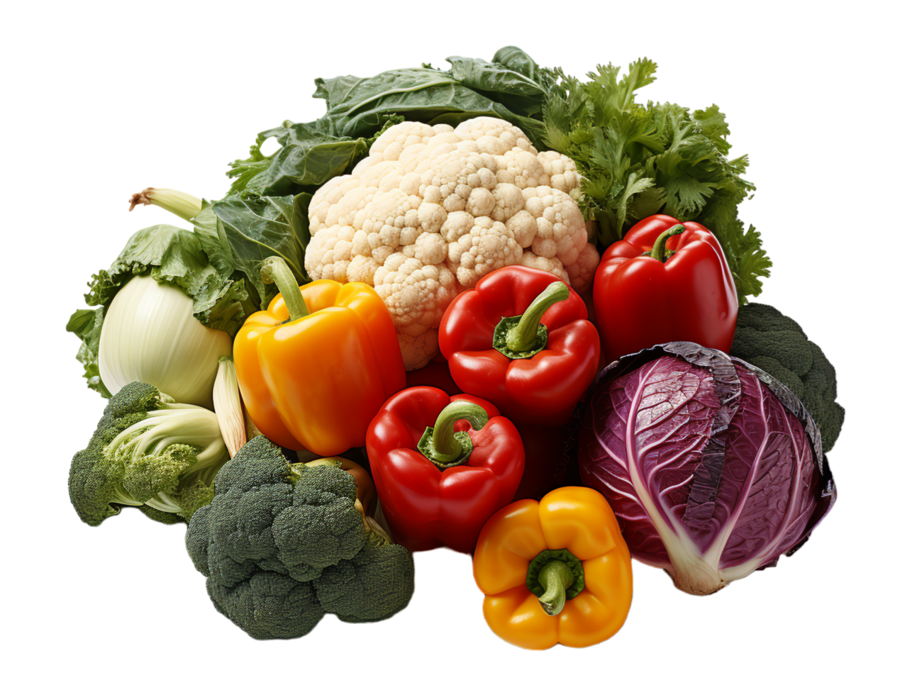 AI generated portrait of various kinds of vegetables on transparent