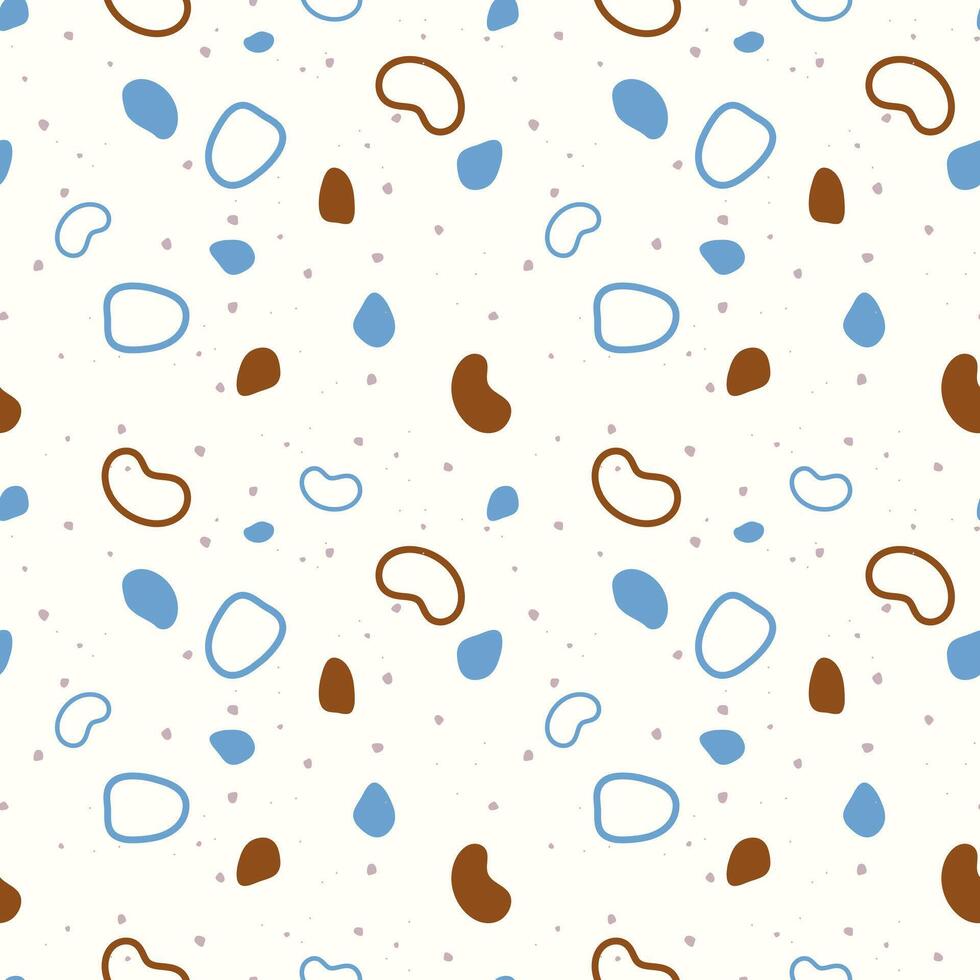 Marine summer sea bottom background. Pattern with stones and abstract small shapes and contours. Brown and blue colors. vector
