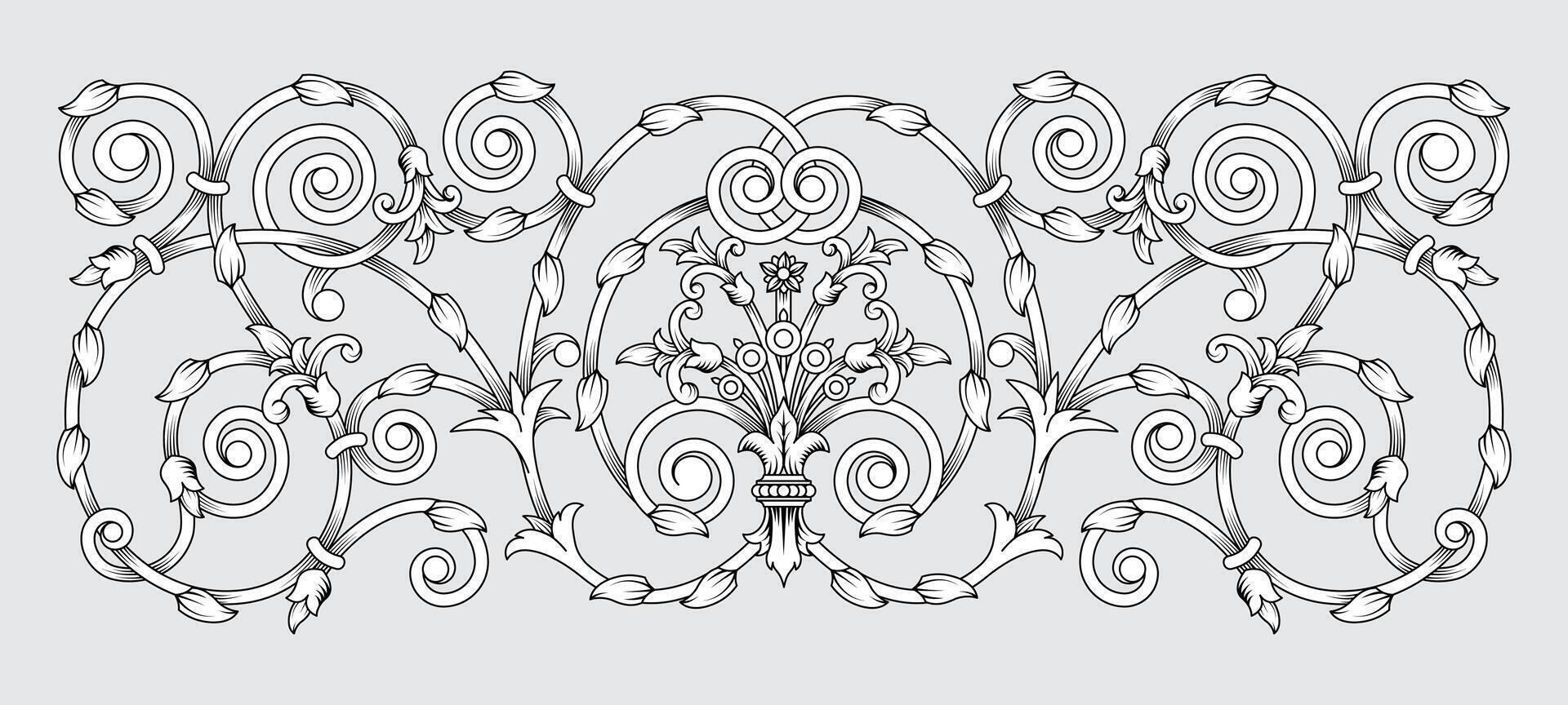 Clásico barroco marco frontera monograma floral ornamento vector