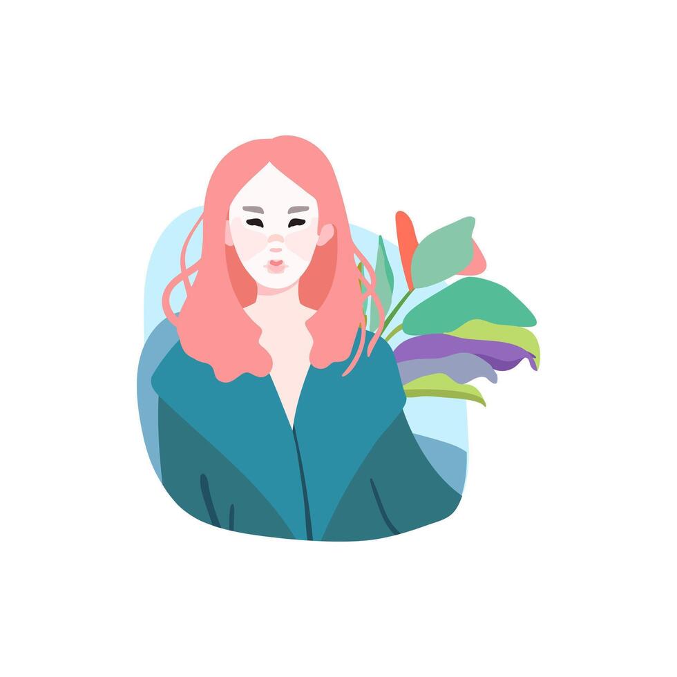 Round avatar realistic girl with pink hair vector