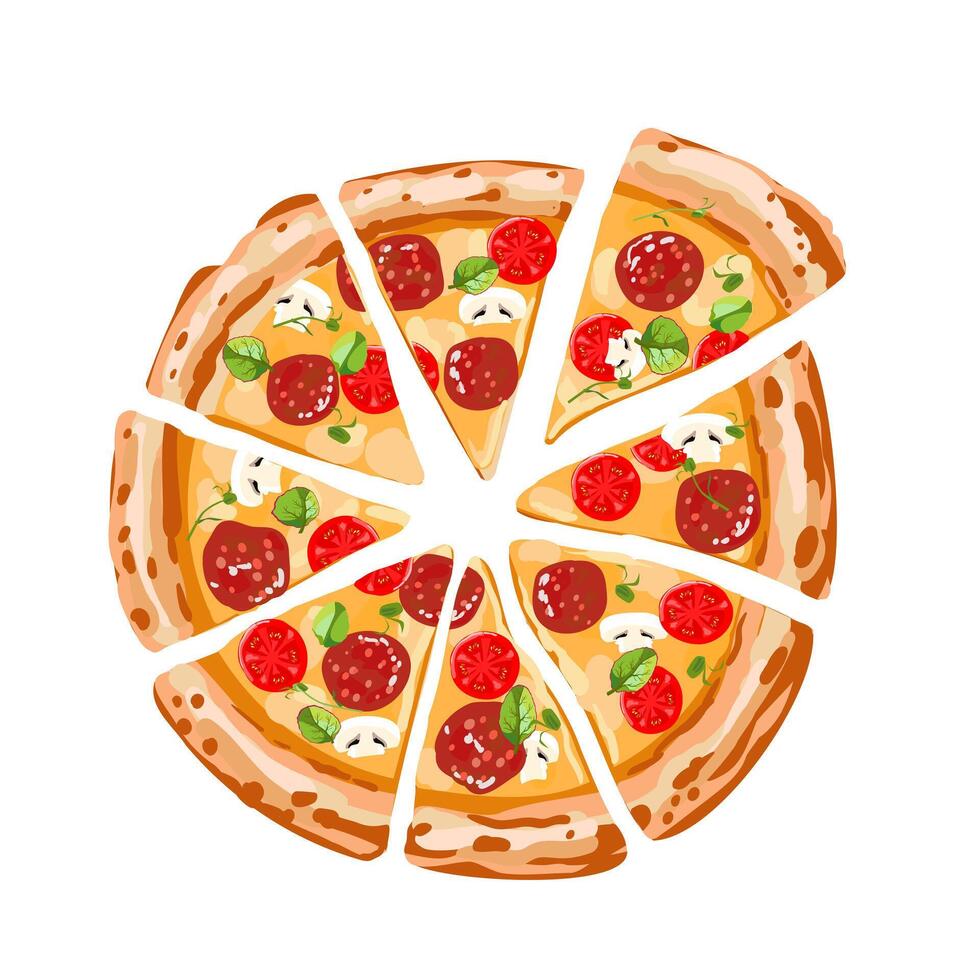 rebanado italiano pepperoni pizza, vector ilustración.