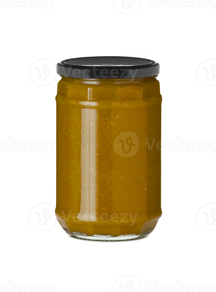 BBQ sauce in glass jar isolated on transparent background with clipping path png