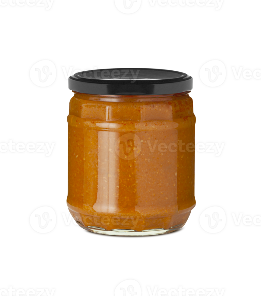 BBQ sauce in glass jar isolated on transparent background with clipping path png