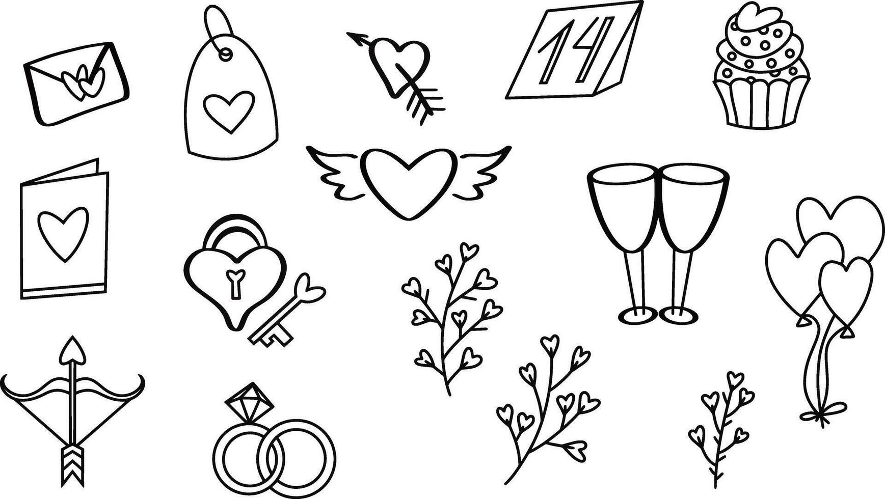 Doodle romantic icon Velentine clipart Sketch wedding love birthday Outline vector