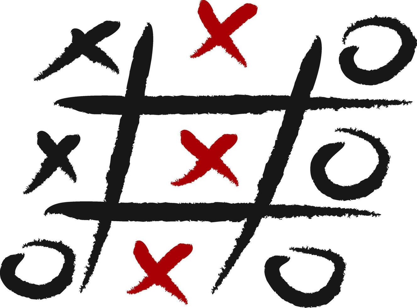 Doodle tic tac toe game cross circle icon Grunge vector illustration