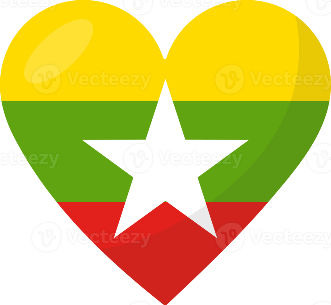 Myanmar flag heart 3D style. png