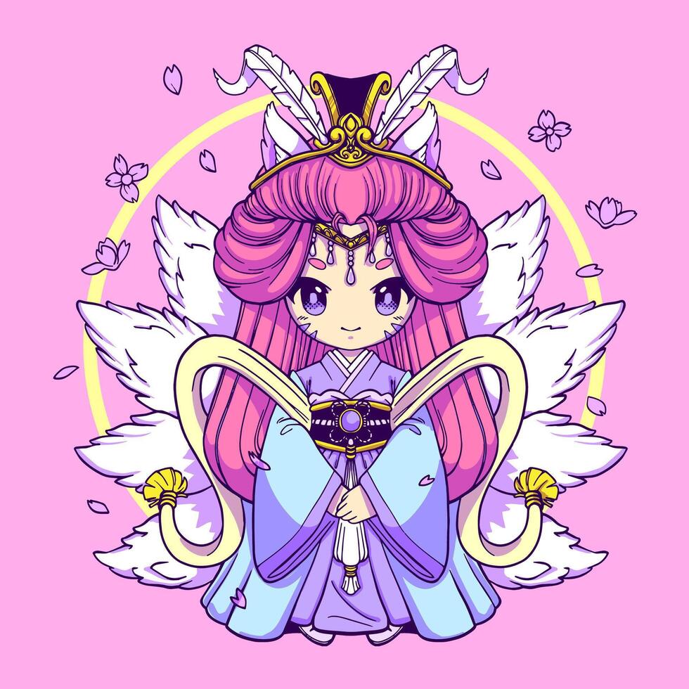 linda chibi anime kawaii niña dibujos animados ilustración vector