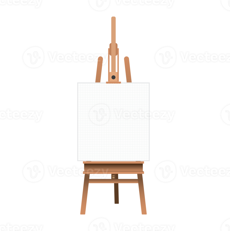 Wooden easel with mock up blank canvas isolated flat design. png