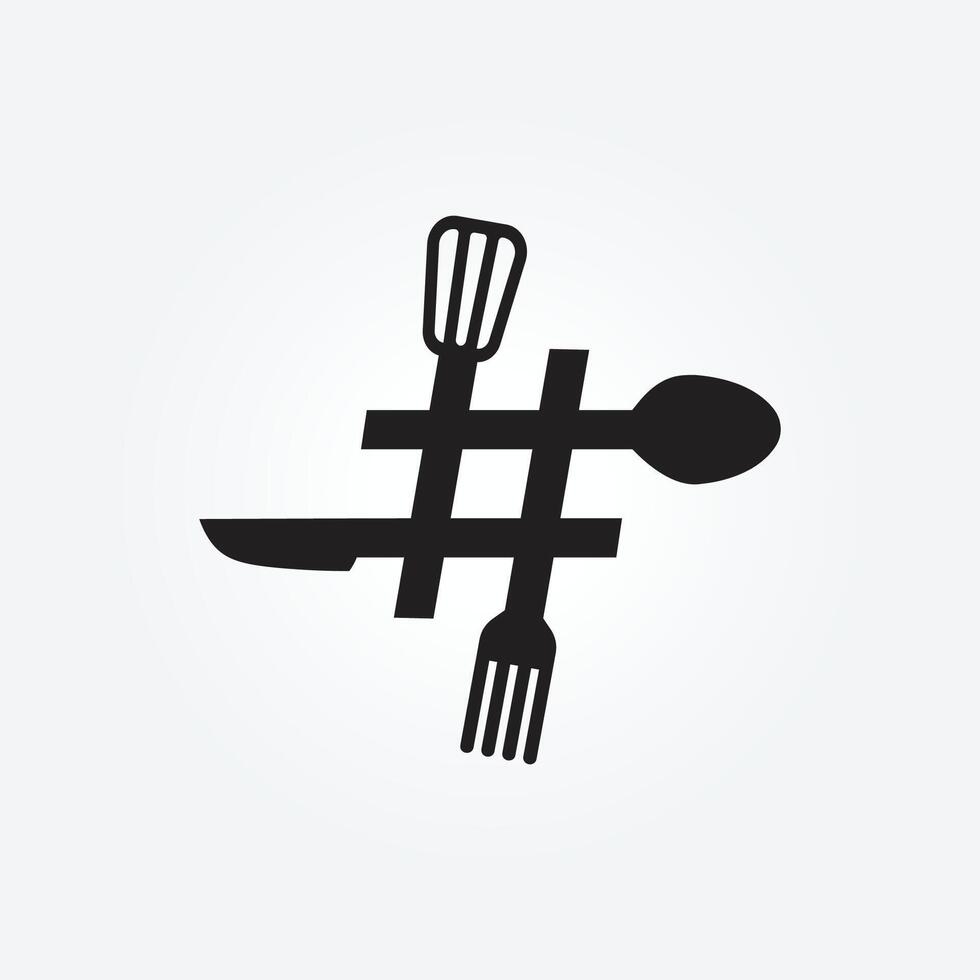 Illustration Design Symbol Vector Logo Fork knife silk Spoon Food hashtag concept